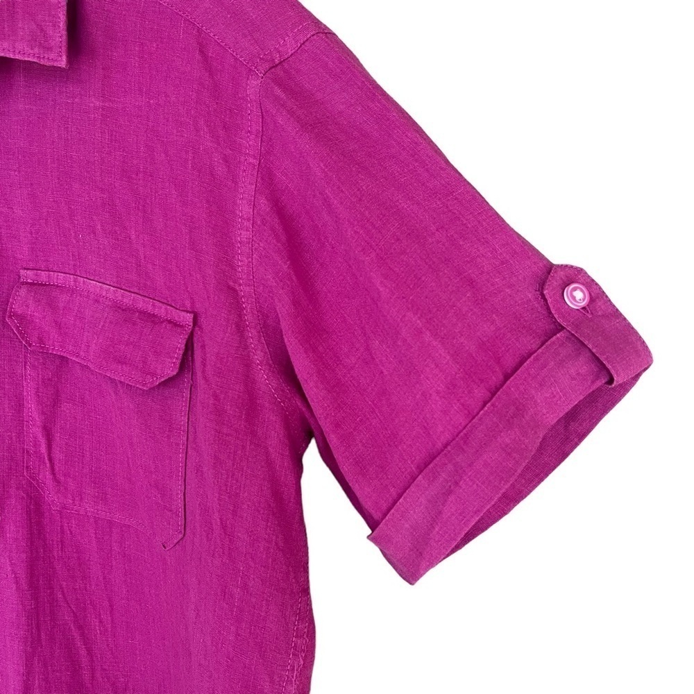 Bugatchi Men’s Shaped Fit Pink Linen Short Sleeve Button Down Shirt - Picture 4 of 9